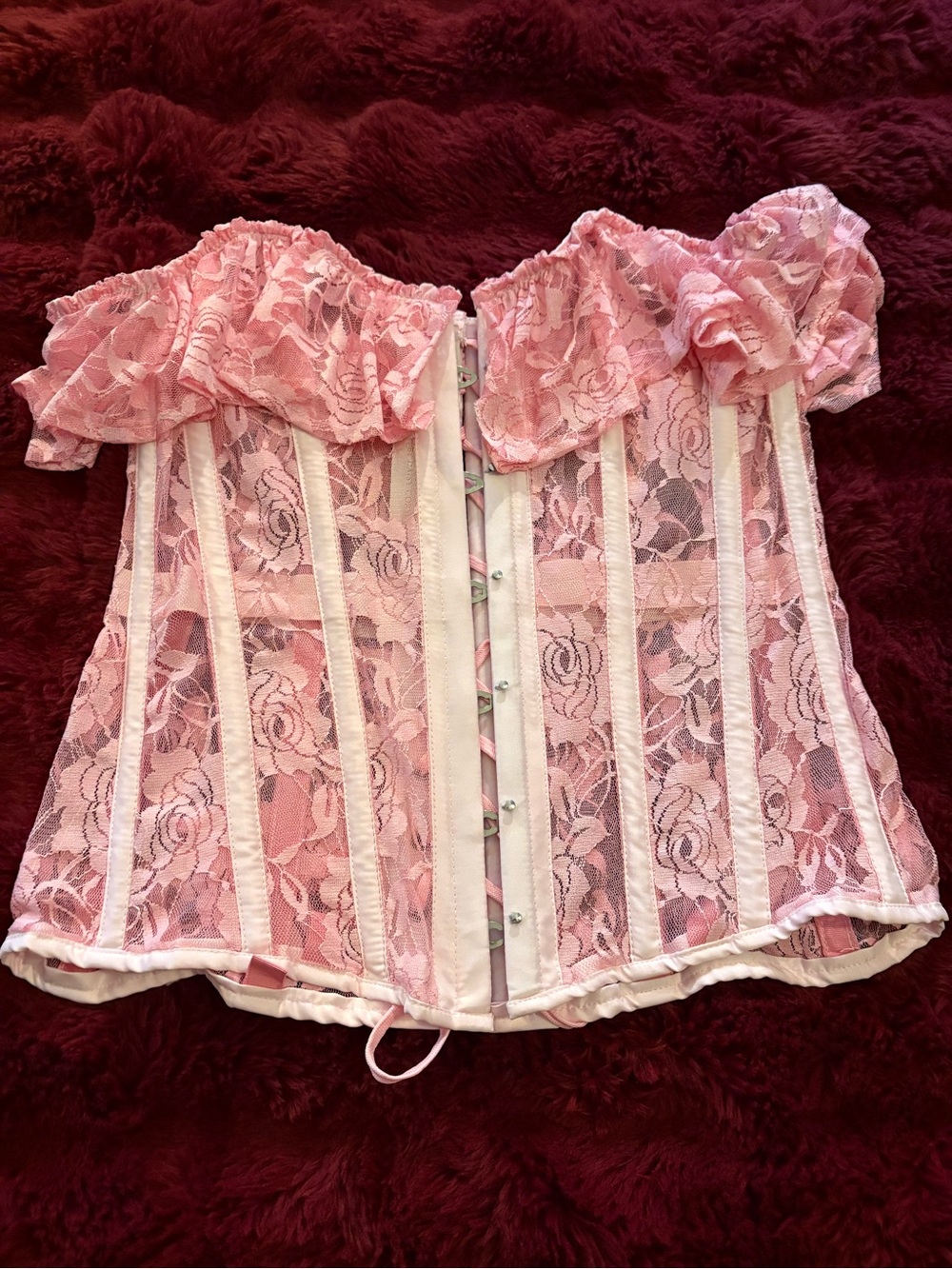 Daisy Corsets Pink Lace Off-Shoulder Corset Bodysuit